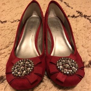 Red Embellished Kitten Wedge
